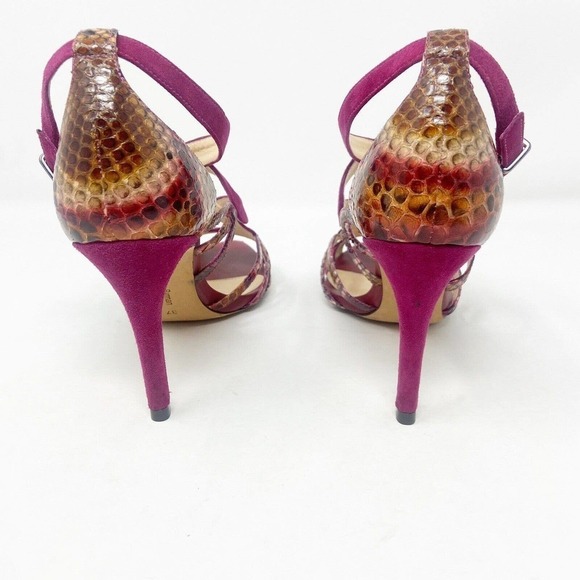 Alexandre Birman Burgundy Faux Suede Snakeskin Reptile Strappy Heels (37) 7 - Picture 5 of 6